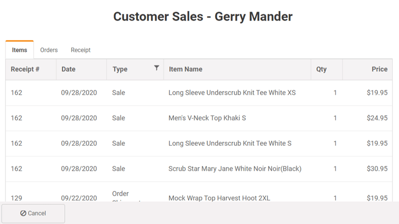 Customer-Sales-History-Front-Register-Uniform Point of Sale