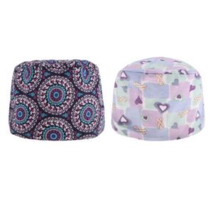 2 Pieces Adjustable Doctor Nurse Scrub Cap Light Purple+Purple Flower