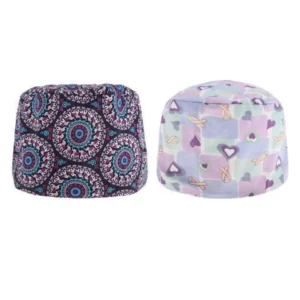 2 Pieces Adjustable Doctor Nurse Scrub Cap Light Purple+Purple Flower